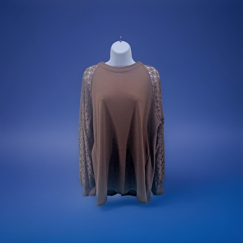 Miholl XXL Brown  Blouse with Lace Sleeves